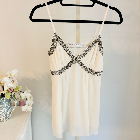 TRINA TURK Beaded Silk Camisole in Cream, S - Picture 1 of 7